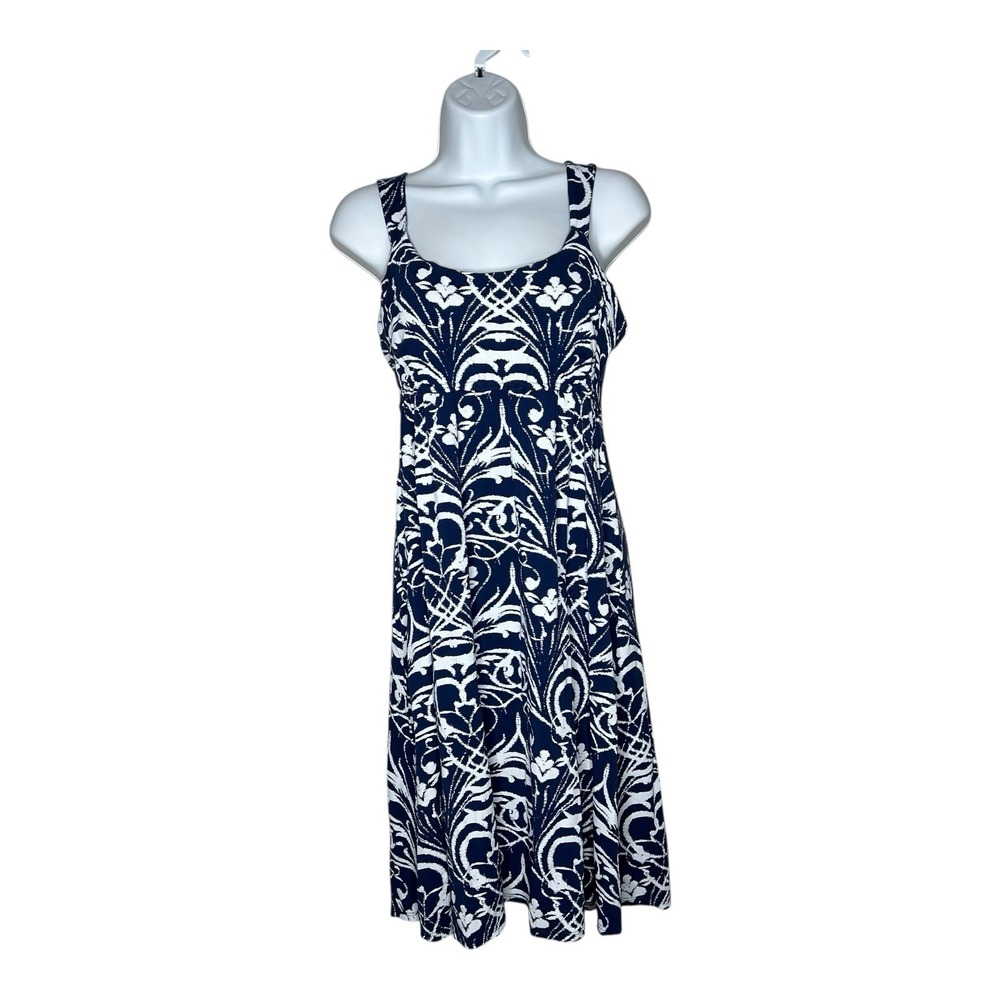 Fresh Produce Dress Womens Small Blue White Floral USA Made Resortwear Stretch